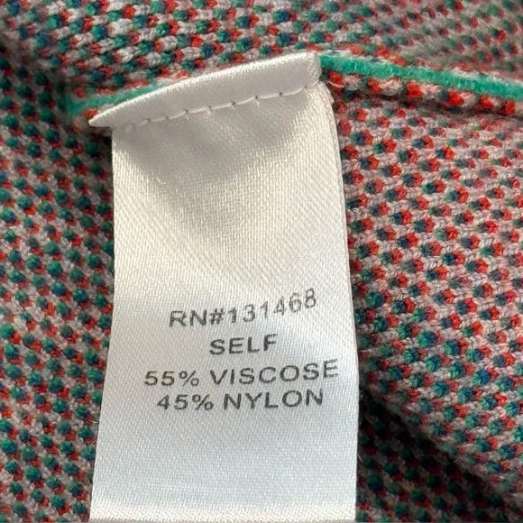 AVARA Size S Green-White w/Pink-Blue Splashes Tropical Print Crew Neck Sweater - Picture 6 of 7